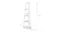 A white corner display shelf with labelled dimensions is shown A white corner display shelf with labelled dimensions is shown
