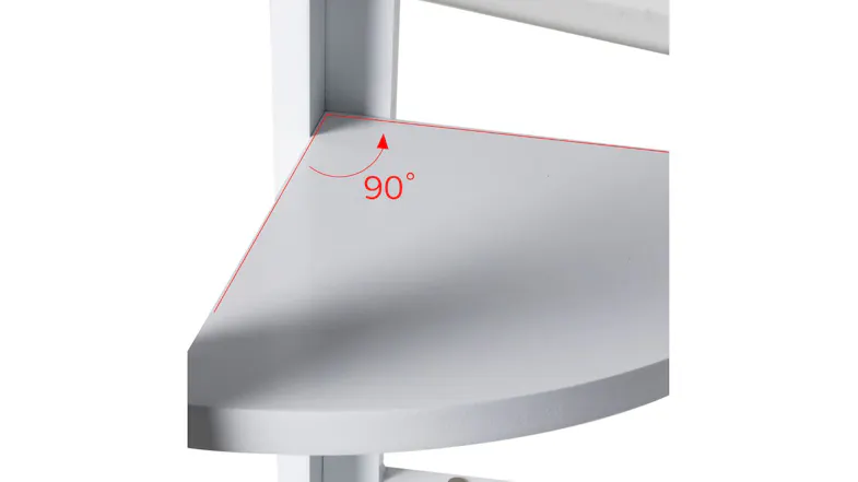 Close‑up of a white display shelf showing its 90-degree corner Close‑up of a white display shelf showing its 90-degree corner