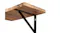 Bottom view of natural wood shelf with sturdy black steel support bracket Bottom view of natural wood shelf with sturdy black steel support bracket