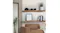 Modern interior featuring solid wood wall shelves holding books, camera lenses, framed photos, and indoor plants Modern interior featuring solid wood wall shelves holding books, camera lenses, framed photos, and indoor plants