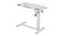 Adjustable standing desk featuring a marble-style top, side height lever, integrated power outlet, and sturdy white metal base Adjustable standing desk featuring a marble-style top, side height lever, integrated power outlet, and sturdy white metal base