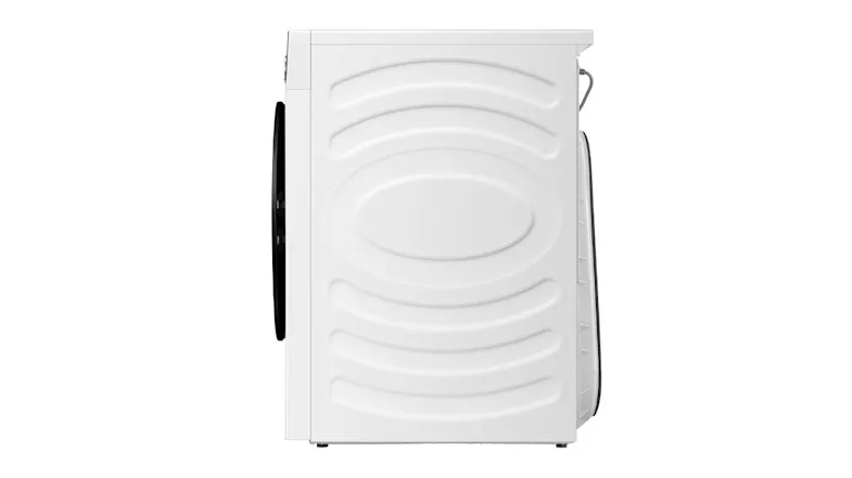 Side view of the white Hisense Series 5i dryer showing the left panel with curved embossed patterns Side view of the white Hisense Series 5i dryer showing the left panel with curved embossed patterns