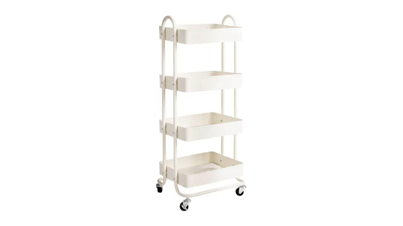 Angled view of a white Levede 4-Tier Metal Storage Trolley Angled view of a white Levede 4-Tier Metal Storage Trolley