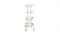Back view of the 4-tier rolling storage trolley with metal shelves, loop handles, and smooth caster wheels Back view of the 4-tier rolling storage trolley with metal shelves, loop handles, and smooth caster wheels