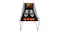Front view of a dual-hoop basketball arcade game showing scoring targets and balls at the return tray Front view of a dual-hoop basketball arcade game showing scoring targets and balls at the return tray