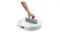 Close-up of a hand lifting the transparent dustbin or water tank from the top of the robotic vacuum Close-up of a hand lifting the transparent dustbin or water tank from the top of the robotic vacuum