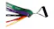 A resistance band connected to a handle using a metal carabiner, showing secure attachment for workouts A resistance band connected to a handle using a metal carabiner, showing secure attachment for workouts