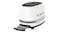 Rear view of the white Smeg Porsche toaster with the stainless steel crumb tray extended Rear view of the white Smeg Porsche toaster with the stainless steel crumb tray extended