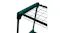 Detailed view of green storage shelf corner with snap-fit plastic connector and wire grid Detailed view of green storage shelf corner with snap-fit plastic connector and wire grid