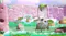 A game scene with a dinosaur floats in a bubble over a pond with a pink rock wall A game scene with a dinosaur floats in a bubble over a pond with a pink rock wall