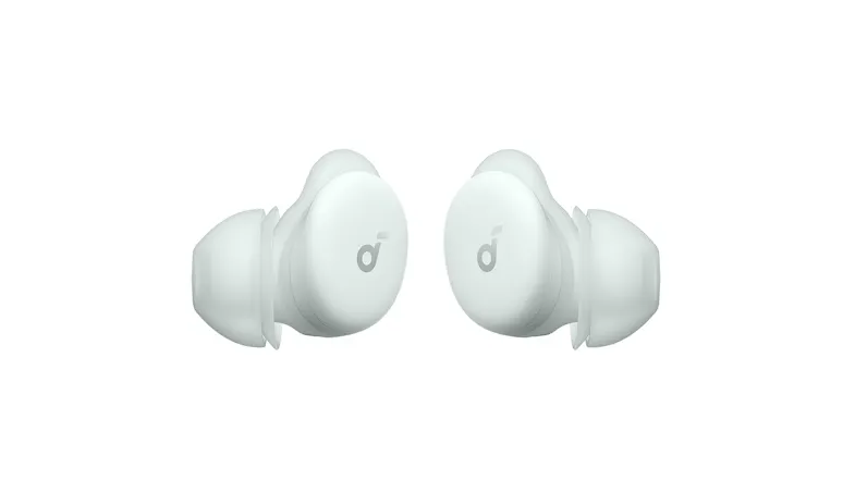 Symmetrical front view of two mint green sleep earbuds Symmetrical front view of two mint green sleep earbuds