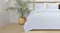 White Malmo comforter set styled on a bed with two matching pillows White Malmo comforter set styled on a bed with two matching pillows