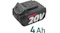 Share20V 4Ah lithium battery pack for cordless power tools, shown in black with top slide connection Share20V 4Ah lithium battery pack for cordless power tools, shown in black with top slide connection