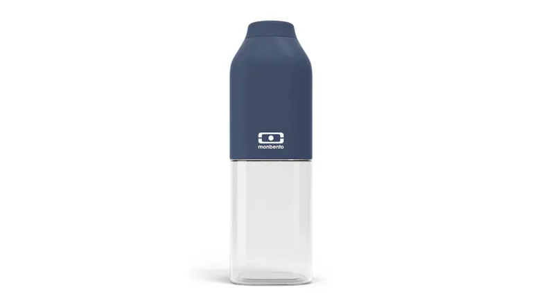 A front-angled view of the Monbento MB Positive Drink Bottle Medium in blue finish A front-angled view of the Monbento MB Positive Drink Bottle Medium in blue finish