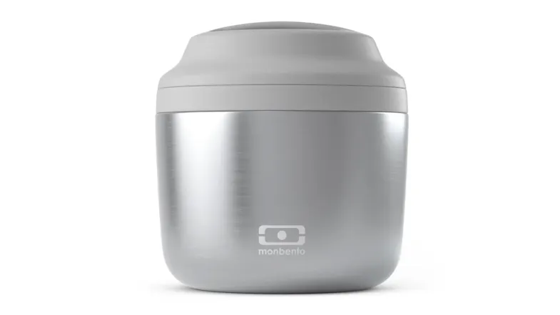 A front-angle view of the Monbento MB Element Insulated Lunch Container in silver finish A front-angle view of the Monbento MB Element Insulated Lunch Container in silver finish