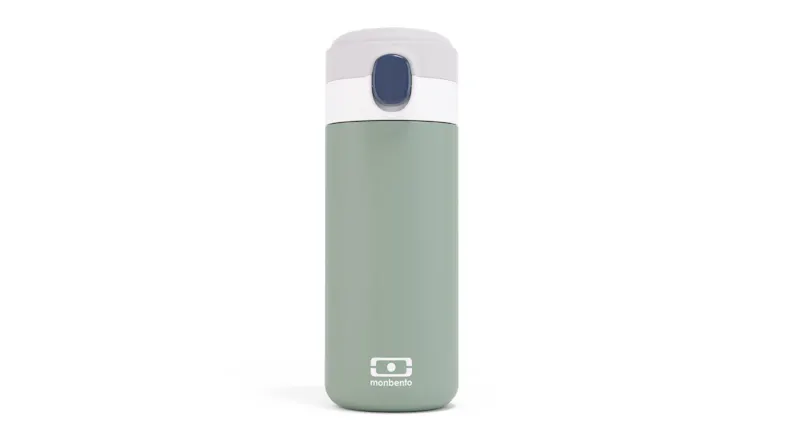 A front angle view of a Monbento MB Pop Insulated Drink Bottle in green finish A front angle view of a Monbento MB Pop Insulated Drink Bottle in green finish