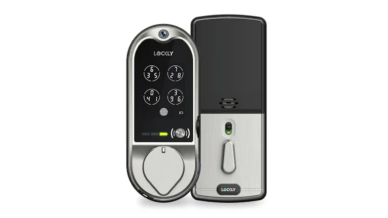 Front and back views of the Lockly Vision Smart Door Lock with touchscreen keypad and interior thumb turn Front and back views of the Lockly Vision Smart Door Lock with touchscreen keypad and interior thumb turn