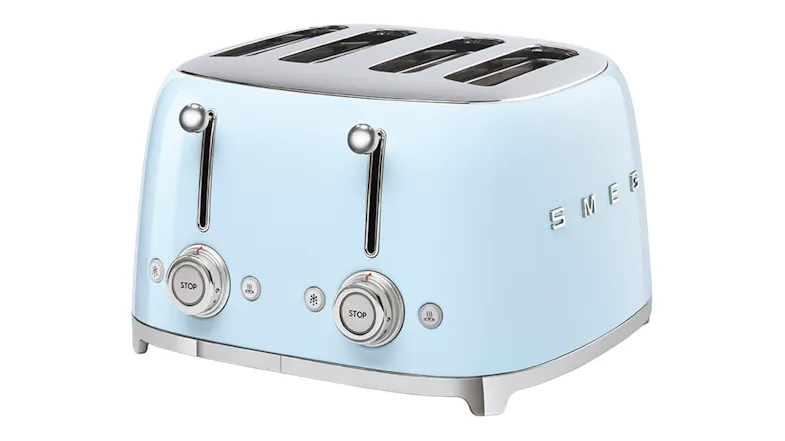 An angled view of the Smeg 50's Style 4 Slot Toaster An angled view of the Smeg 50's Style 4 Slot Toaster