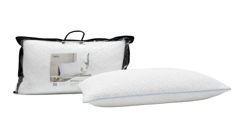 Apollo Cooling Pillow by Tempur Large shown outside and inside its clear zippered carry bag Apollo Cooling Pillow by Tempur Large shown outside and inside its clear zippered carry bag