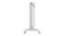 Slim side profile of the heater showing the wall-mounting bracket and wheels Slim side profile of the heater showing the wall-mounting bracket and wheels