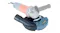 Side view of the Extol angle grinder with the installed dust extraction hood and vacuum nozzle positioned for effective dust removal Side view of the Extol angle grinder with the installed dust extraction hood and vacuum nozzle positioned for effective dust removal