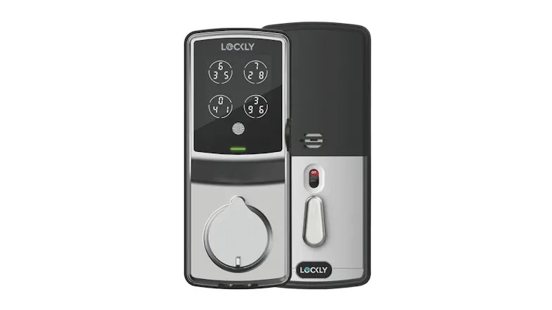 Front and back view of the Lockly Pro Smart Door Deadbolt Lock Front and back view of the Lockly Pro Smart Door Deadbolt Lock