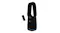 Three-quarter view of the fan alongside its handheld remote control Three-quarter view of the fan alongside its handheld remote control