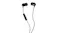 Side view of black earbuds with a matte finish Side view of black earbuds with a matte finish