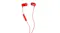 Side view of red in-ear headphones with a matte finish Side view of red in-ear headphones with a matte finish