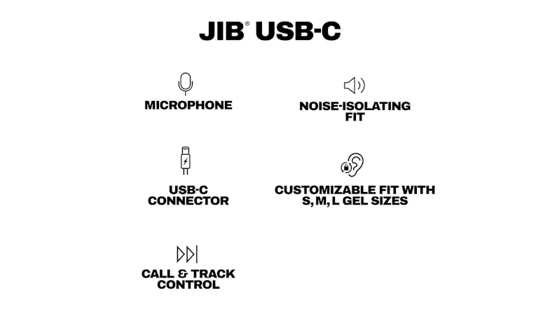 Skullcandy Jib USB-C headphone with featured icons Skullcandy Jib USB-C headphone with featured icons