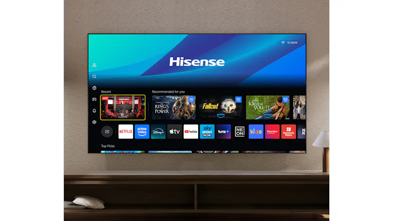 Front view of the TV showing the VIDAA U9 home screen and streaming apps icons Front view of the TV showing the VIDAA U9 home screen and streaming apps icons