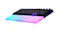 Angled view of black keyboard with glowing translucent palmrest Angled view of black keyboard with glowing translucent palmrest