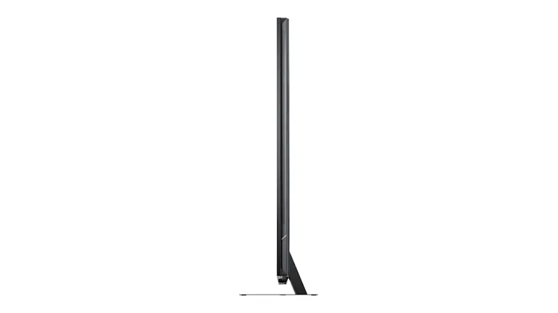Opposite side profile view emphasising panel depth and vertical speaker perforations Opposite side profile view emphasising panel depth and vertical speaker perforations