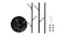 Disassembled black coat rack parts with a round marble base, bolts, and a hex key Disassembled black coat rack parts with a round marble base, bolts, and a hex key