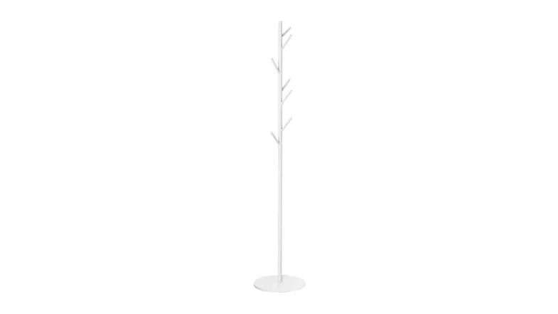 White freestanding Levede minimal‑style coat rack with branch‑like hooks and a round base White freestanding Levede minimal‑style coat rack with branch‑like hooks and a round base