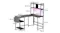 L-shaped gaming desk dimension diagram showing overall size, shelf height, desk depth, and workspace measurement L-shaped gaming desk dimension diagram showing overall size, shelf height, desk depth, and workspace measurement