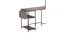 Gaming desk side view showing fabric storage pocket, open shelves, metal frame legs, and space-saving design Gaming desk side view showing fabric storage pocket, open shelves, metal frame legs, and space-saving design