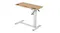 Angled view of the Levede adjustable side table with a light wood desktop, white metal frame, and visible power outlet panel Angled view of the Levede adjustable side table with a light wood desktop, white metal frame, and visible power outlet panel