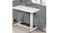 Adjustable white marble side table positioned beside the bed, perfect for breakfast in bed, reading, or laptop use Adjustable white marble side table positioned beside the bed, perfect for breakfast in bed, reading, or laptop use