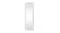 A front view of a white standing full-body mirror with a slim frame, closed design A front view of a white standing full-body mirror with a slim frame, closed design