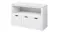 White Levede children’s storage unit with a flat top, an open shelf, and three front storage compartments White Levede children’s storage unit with a flat top, an open shelf, and three front storage compartments
