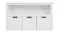 Front view of a white storage cabinet featuring an open shelf above three closed storage doors Front view of a white storage cabinet featuring an open shelf above three closed storage doors