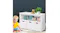 A white storage cabinet styled in a room with toys, books, and a teddy bear on top, with a child playing beside it A white storage cabinet styled in a room with toys, books, and a teddy bear on top, with a child playing beside it