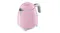 Elevated perspective of the 50's style kettle with the round lid button Elevated perspective of the 50's style kettle with the round lid button