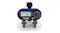 Programmable water timer with display and selector dial, featuring two hose connections and a protective cover Programmable water timer with display and selector dial, featuring two hose connections and a protective cover