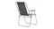 Outdoor reclining chair with sturdy metal tubing and grey fabric, shown from the back perspective Outdoor reclining chair with sturdy metal tubing and grey fabric, shown from the back perspective
