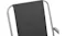 Close-up of outdoor chair backrest with charcoal sling fabric and sturdy silver metal frame edges Close-up of outdoor chair backrest with charcoal sling fabric and sturdy silver metal frame edges