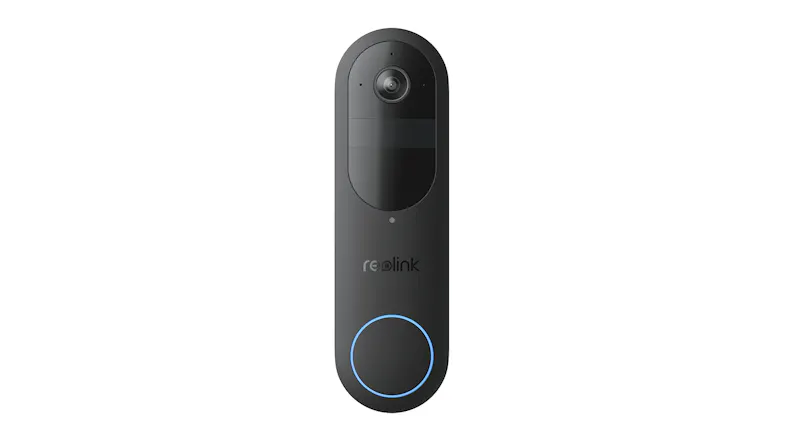 Front view of the Reolink wireless doorbell with blue LED button Front view of the Reolink wireless doorbell with blue LED button