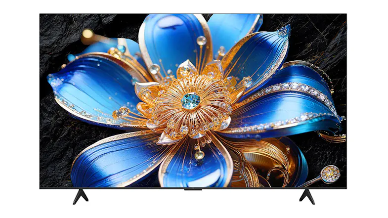 Straight-on front view of the TCL TV highlighting the near bezel‑less screen and slim black frame Straight-on front view of the TCL TV highlighting the near bezel‑less screen and slim black frame