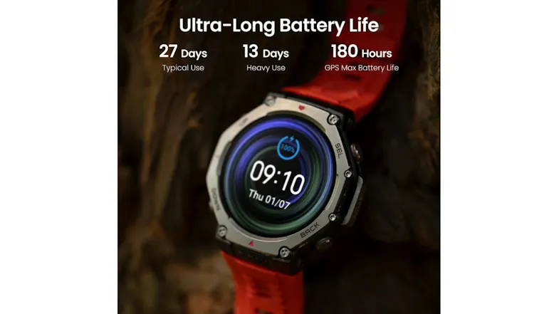 Smartwatch with bright display and text highlighting, ultra‑long battery life for typical use, heavy use, and GPS endurance Smartwatch with bright display and text highlighting, ultra‑long battery life for typical use, heavy use, and GPS endurance